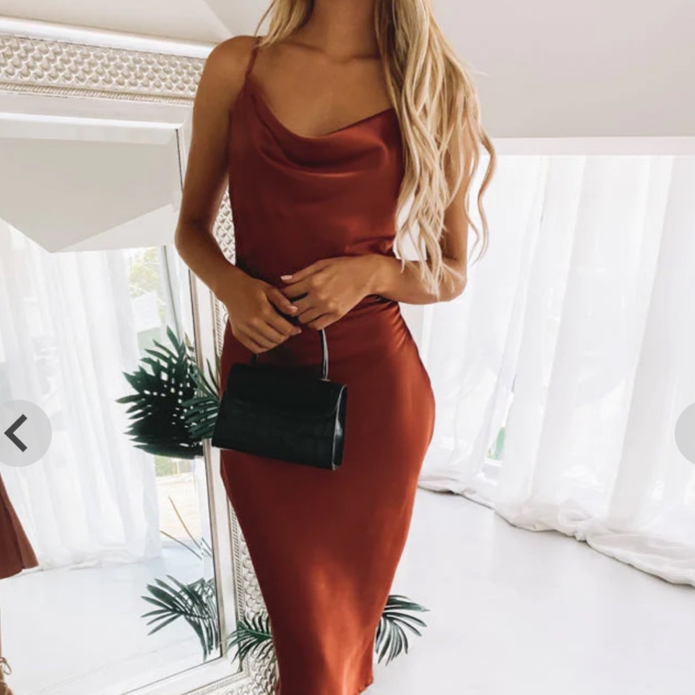 Schiffer Slip Midi  Dress - Rust